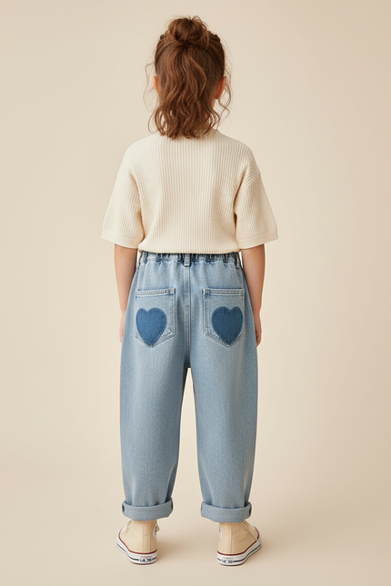 Pantalon Baggy Jean Cœur Bleu Ample Enfant - vue 2