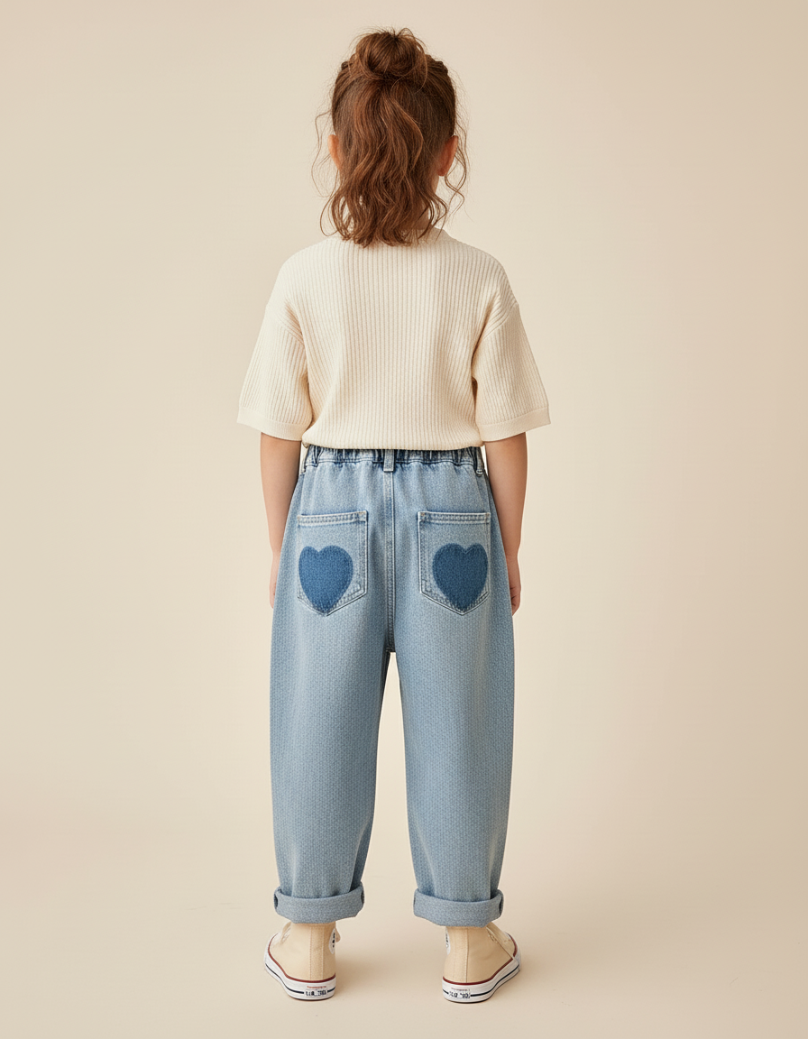 Pantalon Baggy Jean Cœur Bleu Ample Enfant - vue 2