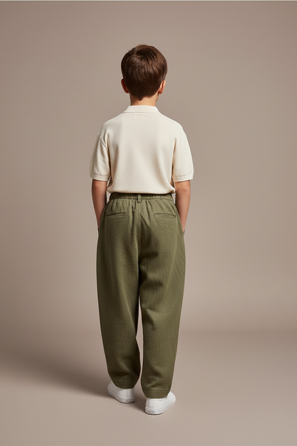 Pantalon Baggy Vert Ample Décontracté Garçon Coton - Kaki Laine - vue 2