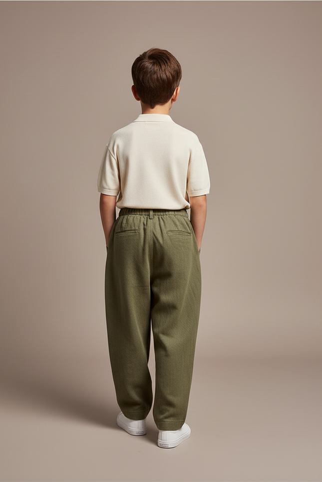 Pantalon Baggy Vert Ample Décontracté Garçon Coton - Kaki Laine - vue 2