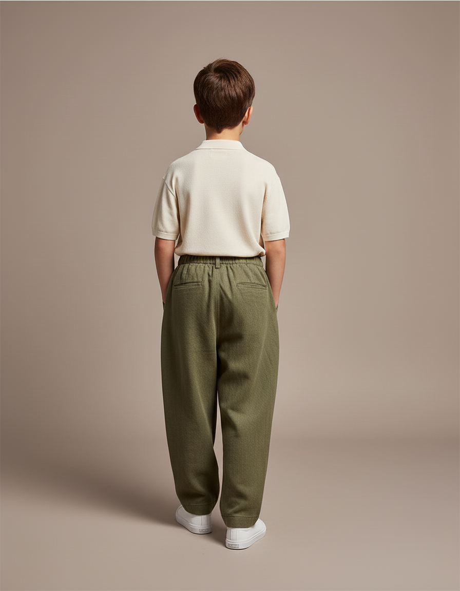 Pantalon Baggy Vert Ample Décontracté Garçon Coton - Kaki Laine - vue 2