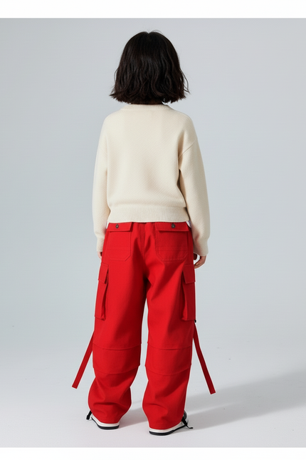 Pantalon Baggy Rouge Cargo Large Coton Enfants - Toile - vue 2