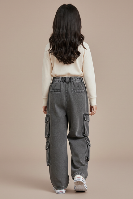 Pantalon Baggy Jean Gris Cargo Ample Enfant - vue 2