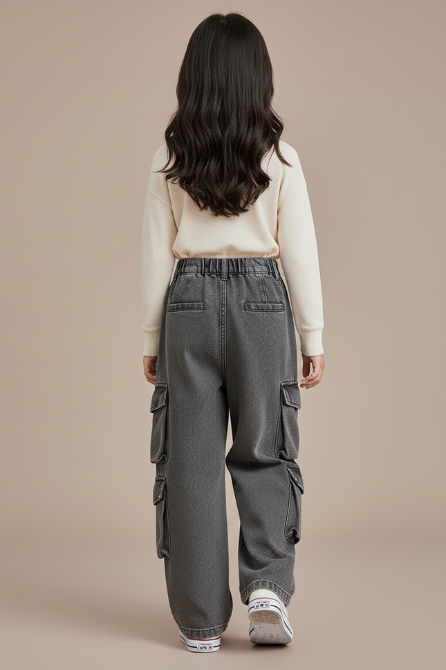 Pantalon Baggy Jean Gris Cargo Ample Enfant - vue 2