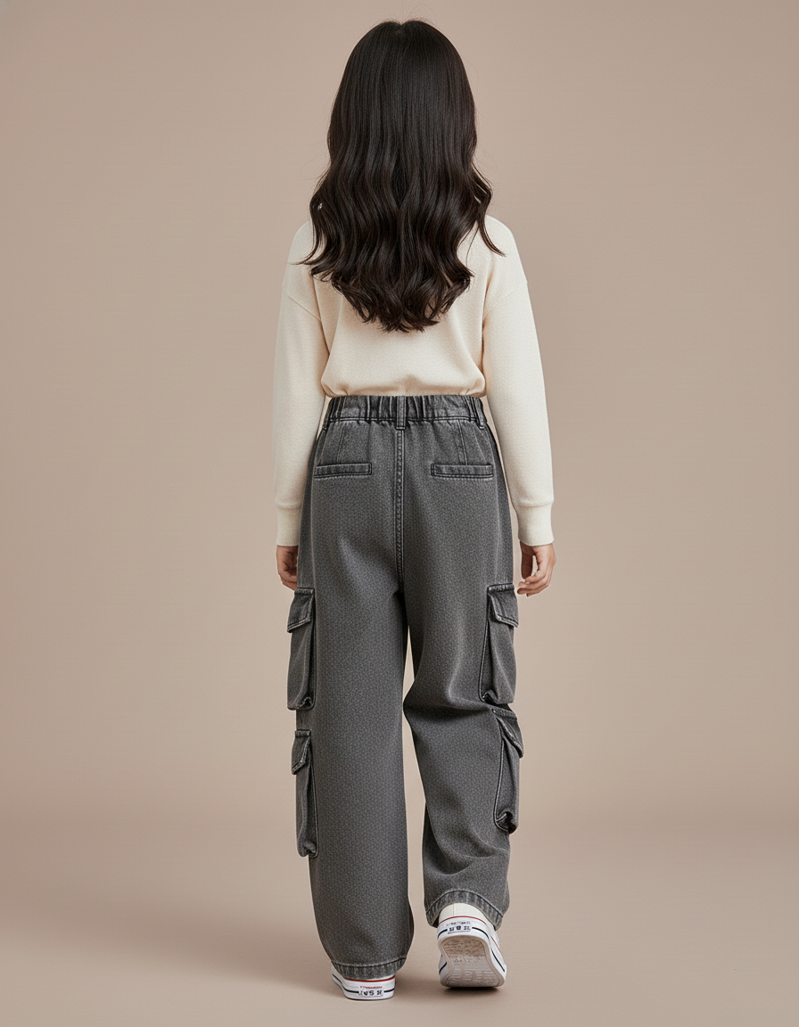 Pantalon Baggy Jean Gris Cargo Ample Enfant - vue 2