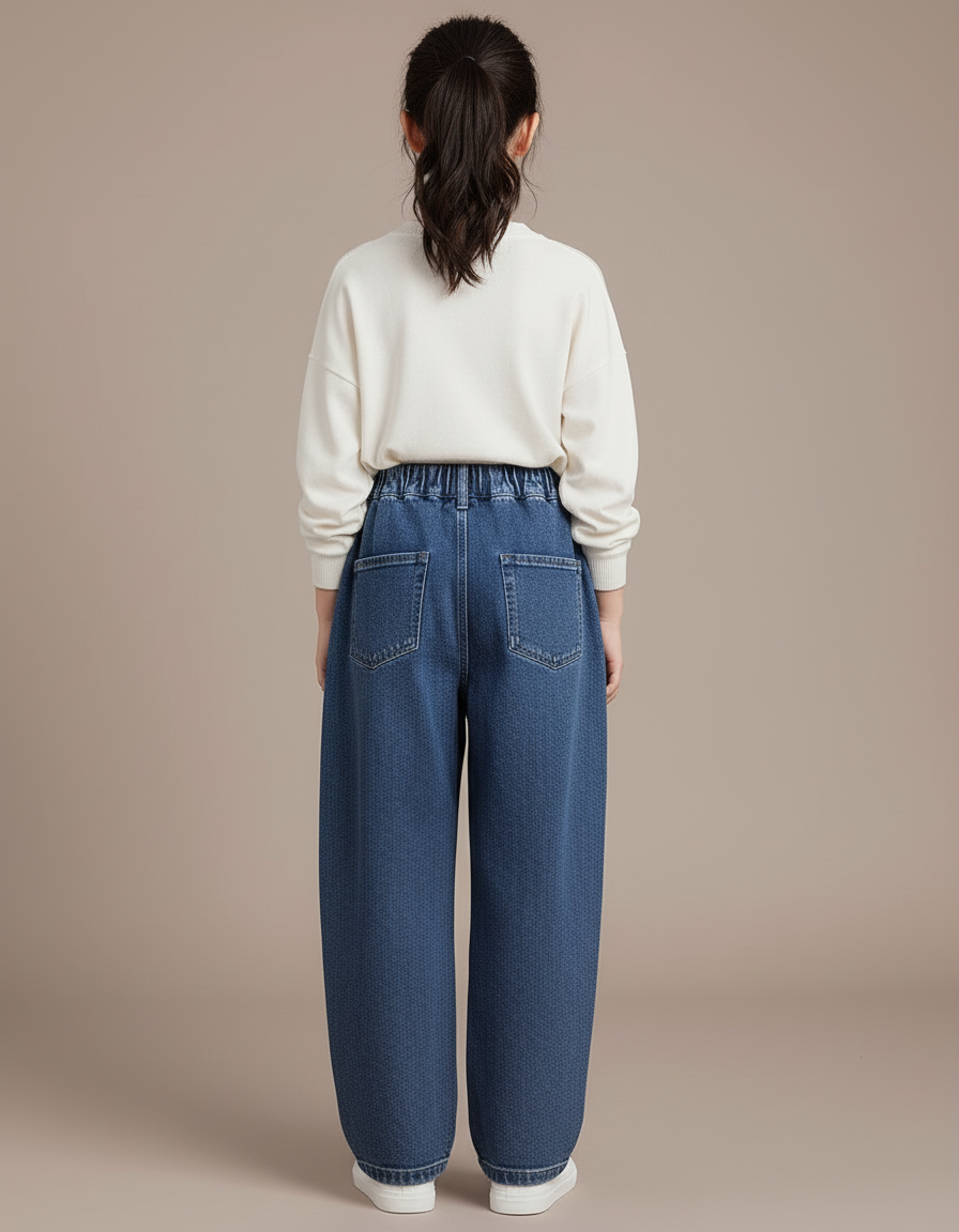 Pantalon Baggy Jean Bleu Taille Élastique Enfant - vue 2