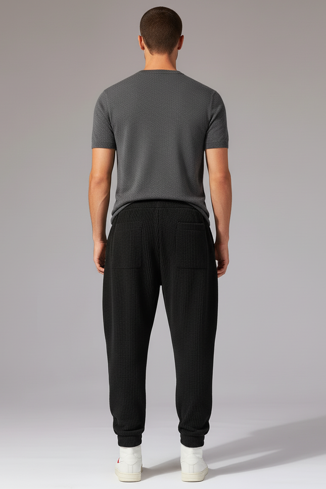 Pantalon Baggy Noir Côtelé Ample Décontracté Sport - Maille - vue 2
