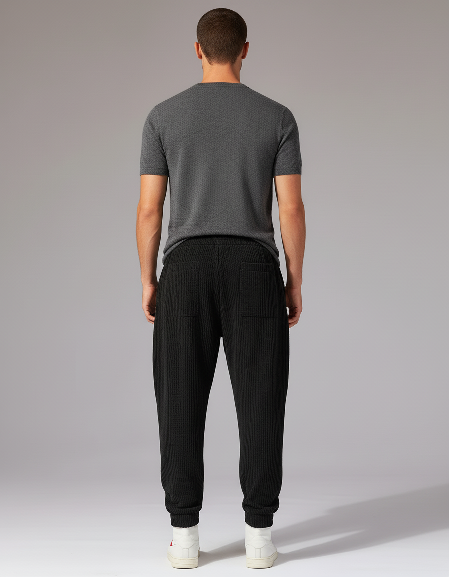 Pantalon Baggy Noir Côtelé Ample Décontracté Sport - Maille - vue 2