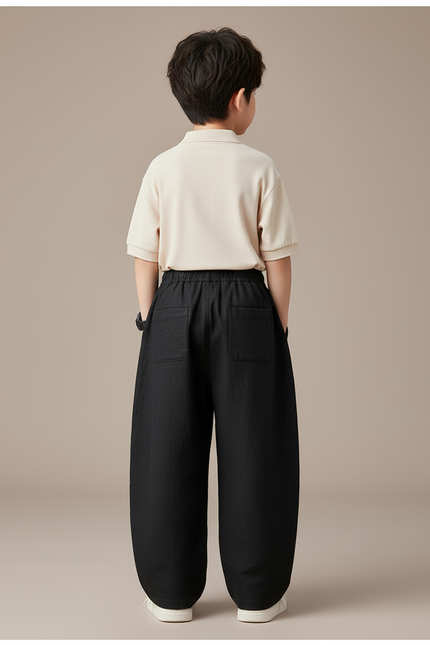 Pantalon Baggy Noir Coton Ample Décontracté Enfant - Lin - vue 2