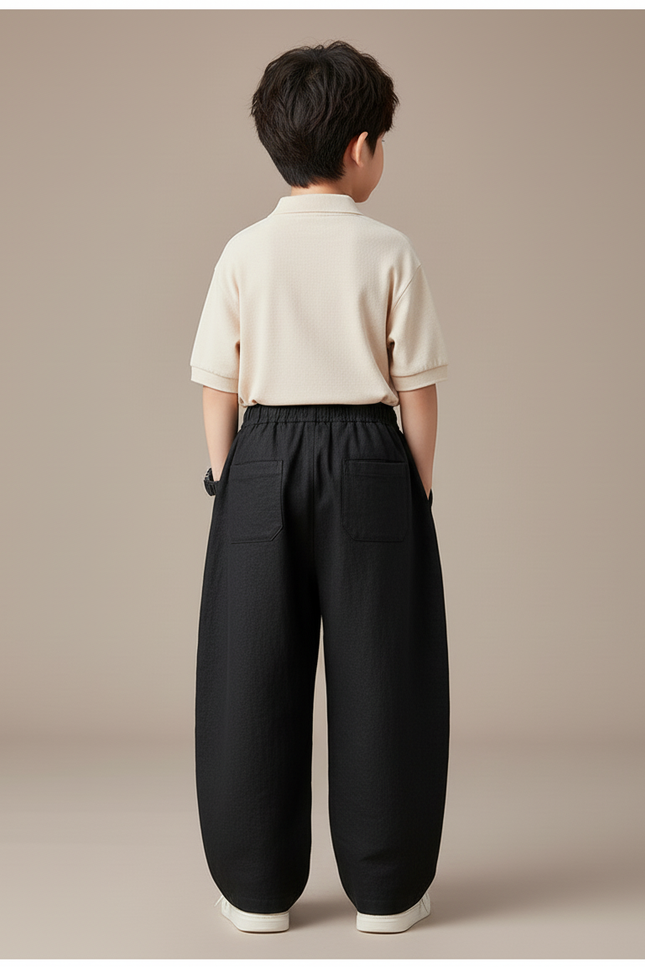 Pantalon Baggy Noir Coton Ample Décontracté Enfant - Lin - vue 2
