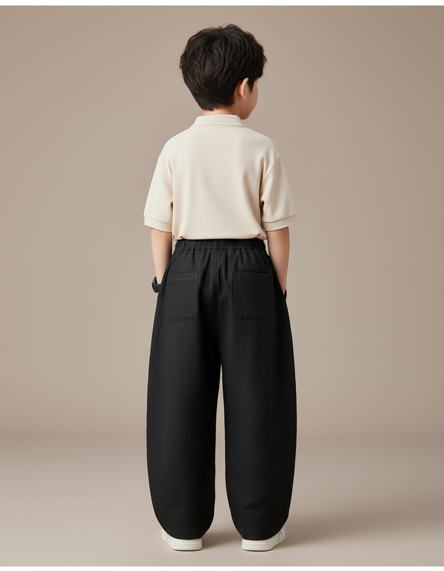 Pantalon Baggy Noir Coton Ample Décontracté Enfant - Lin - vue 2
