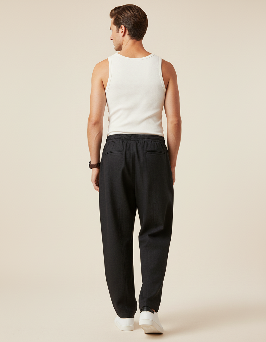 Pantalon Baggy Noir Lin Décontracté Homme - vue 2