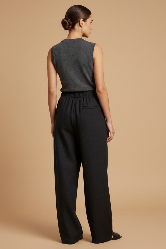 Pantalon Baggy Femme Noir Taille Élastique - Lin - vue 2