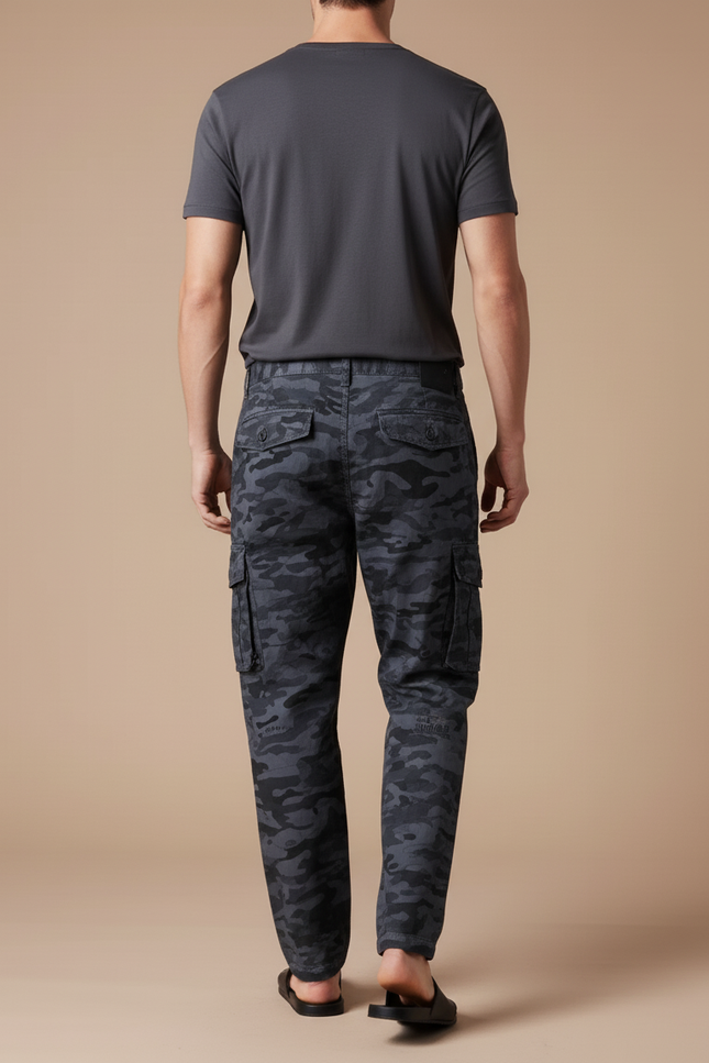Pantalon Baggy Camouflage Gris Cargo Ample Homme - Toile - vue 2