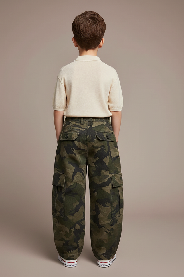 Pantalon Baggy Camouflage Ample Cargo Garçon Tendance - Vert Toile - vue 2