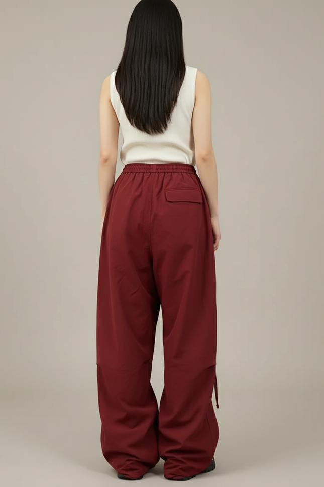 Pantalon Baggy Rouge Cargo Ample Sport Boutons - Bordeaux Polyester - vue 2