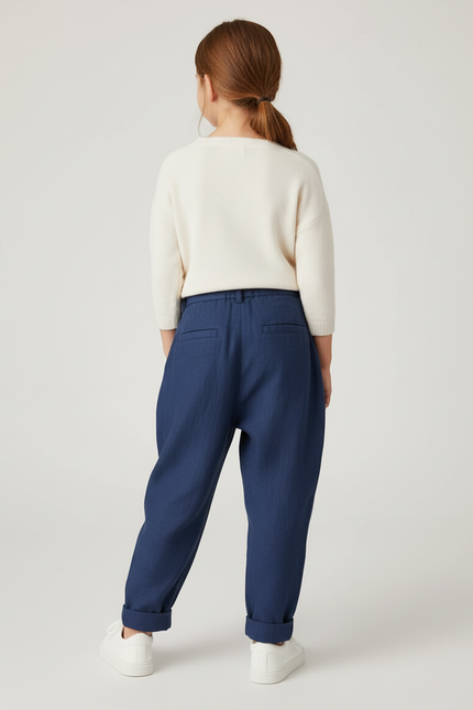 Pantalon Baggy Bleu Marine Ample Lin Décontracté Enfant - vue 2