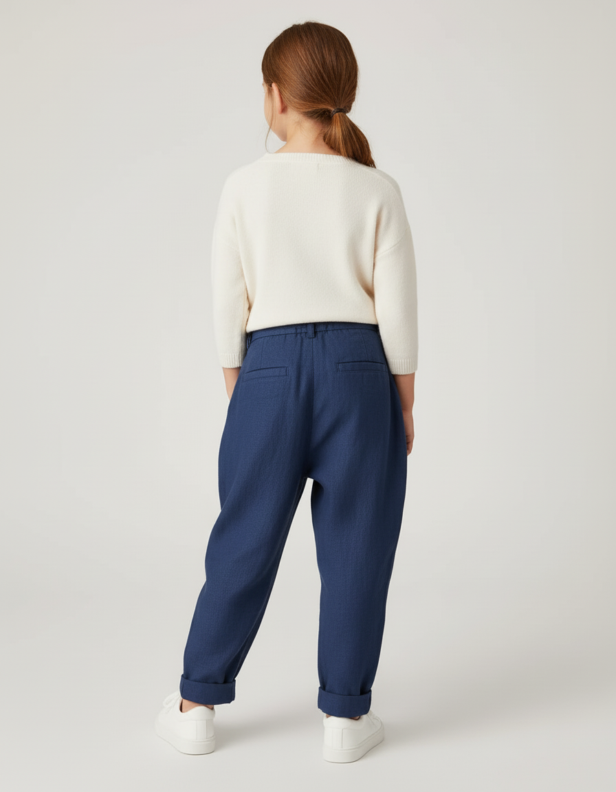 Pantalon Baggy Bleu Marine Ample Lin Décontracté Enfant - vue 2