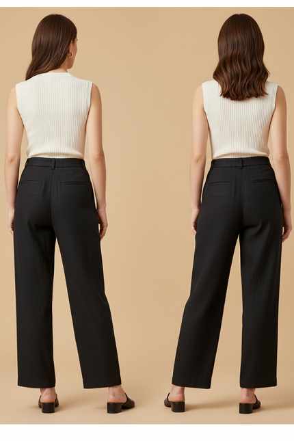 Pantalon Baggy Noir Plissé Ample Élégant Femme - Lin - vue 2