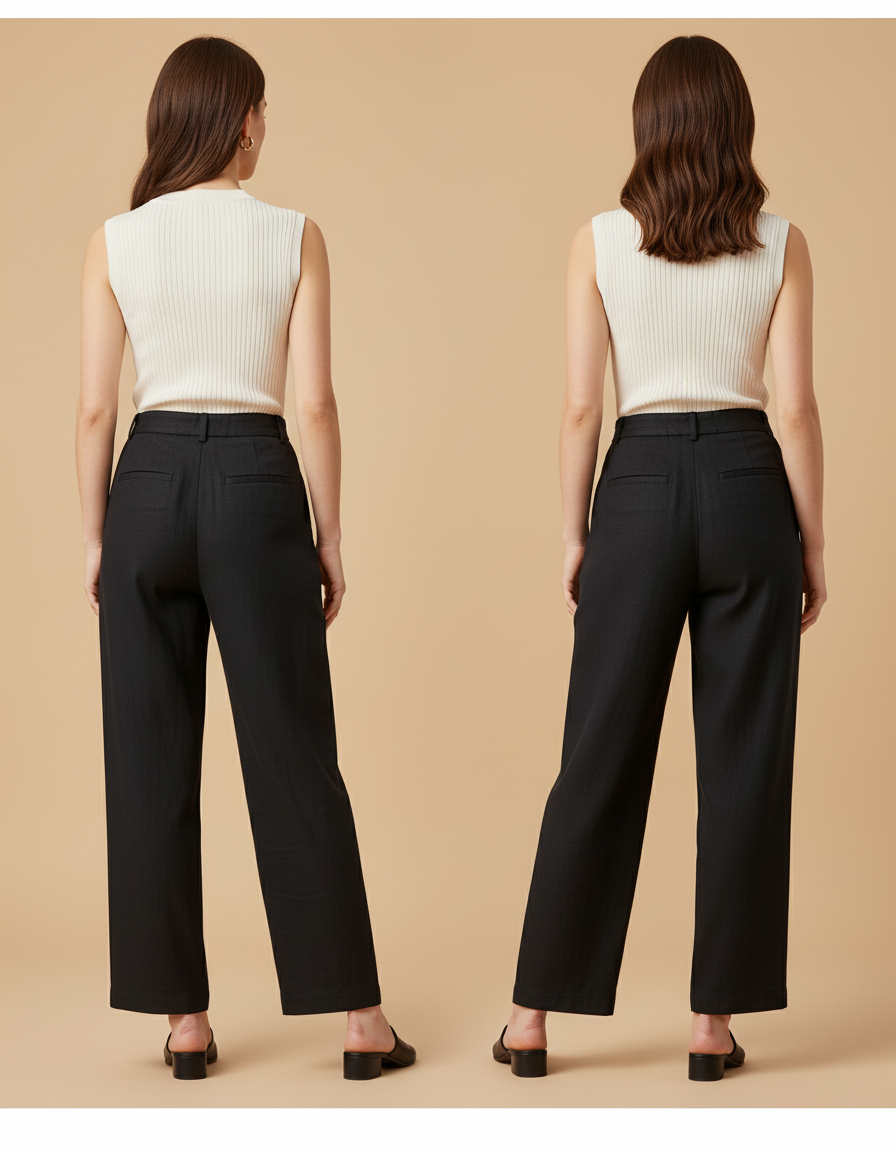 Pantalon Baggy Noir Plissé Ample Élégant Femme - Lin - vue 2