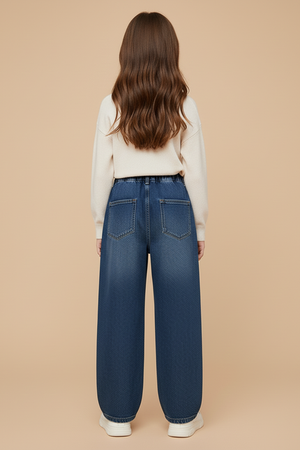 Pantalon Baggy Jean Bleu Ample Taille Élastique - vue 2
