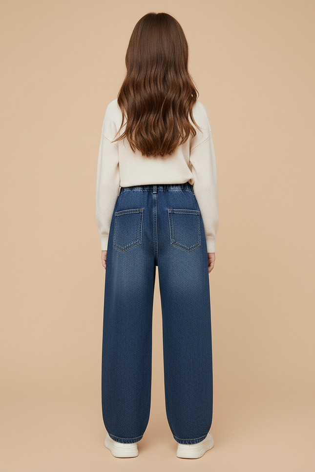 Pantalon Baggy Jean Bleu Ample Taille Élastique - vue 2