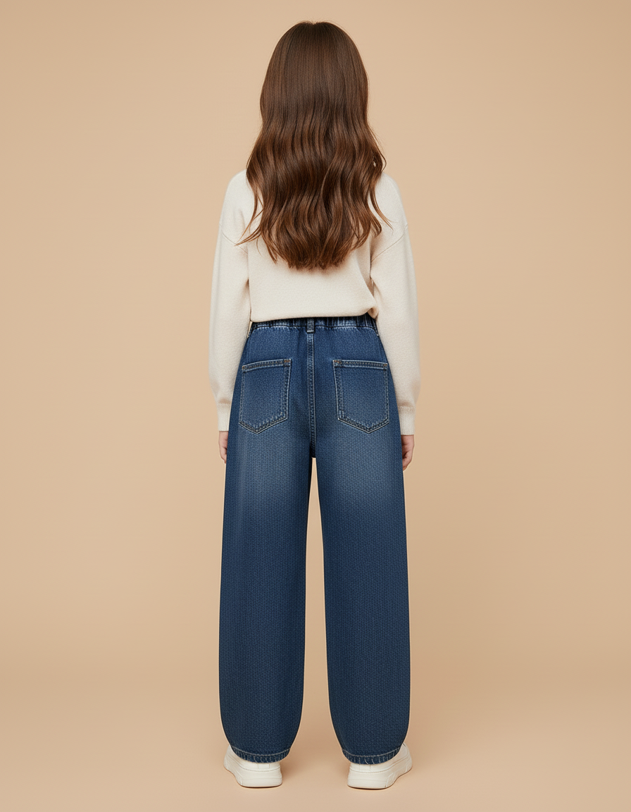 Pantalon Baggy Jean Bleu Ample Taille Élastique - vue 2