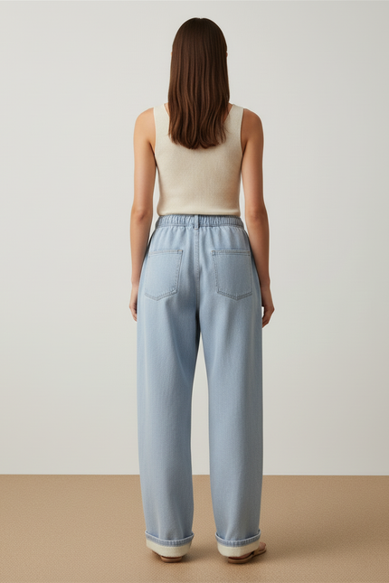Pantalon Baggy Jean Bleu Clair Doublé Polaire Cordon - vue 2