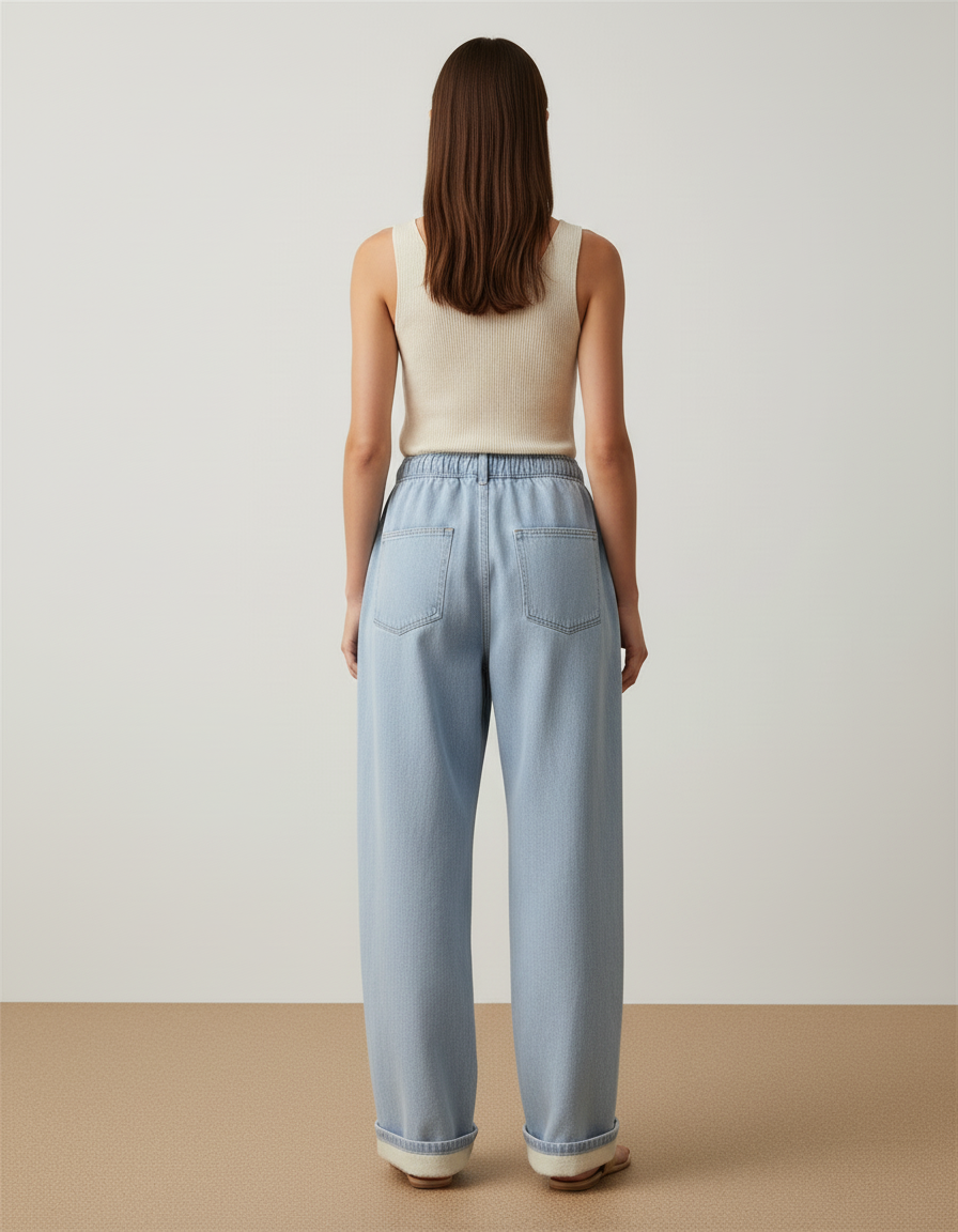 Pantalon Baggy Jean Bleu Clair Doublé Polaire Cordon - vue 2