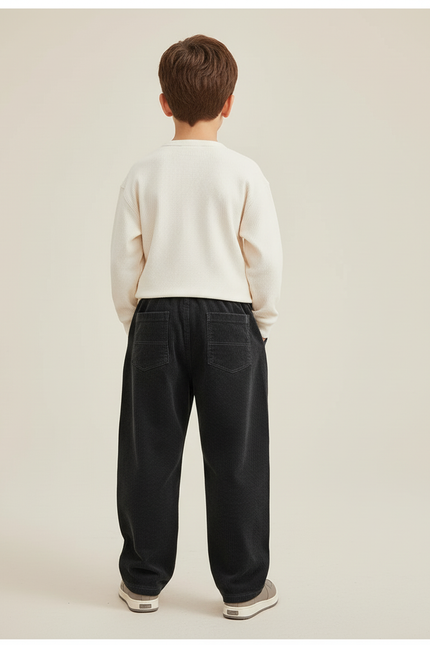 Pantalon Baggy Velours Côtelé Noir Ample Décontracté Cordon Enfant - Cordé - vue 2