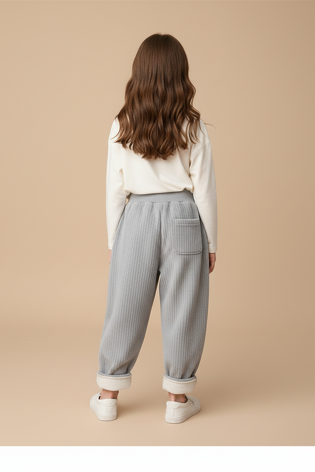 Pantalon Baggy Gris Côtelé Doublé Molleton Enfant - Cordé - vue 2