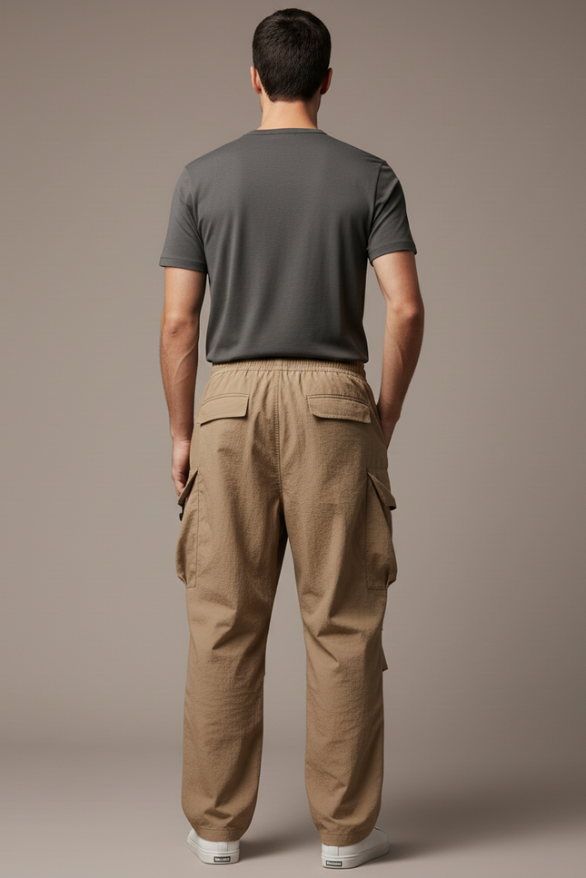 Pantalon Baggy Cargo Beige Décontracté Ample Homme - Polyester - vue 2