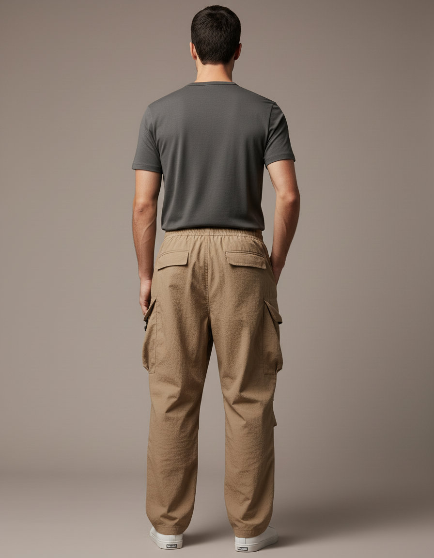 Pantalon Baggy Cargo Beige Décontracté Ample Homme - Polyester - vue 2
