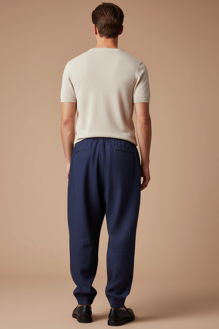 Pantalon Baggy Bleu Marine Ample Décontracté Coton Homme - Lin - vue 2