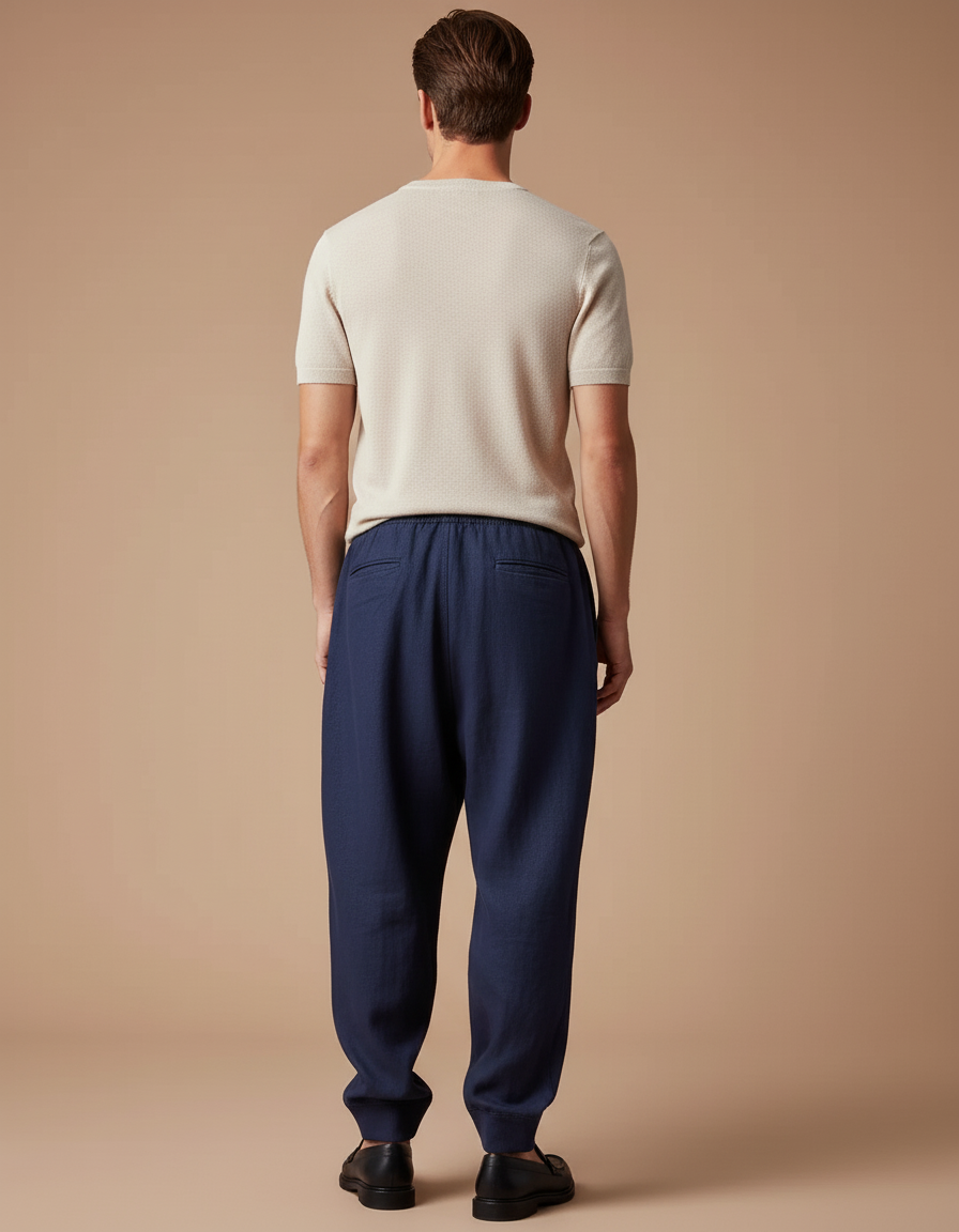 Pantalon Baggy Bleu Marine Ample Décontracté Coton Homme - Lin - vue 2