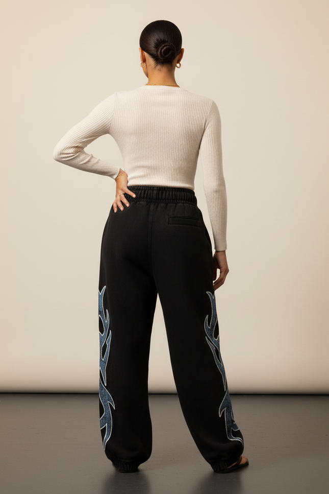 Pantalon Baggy Noir Délavé Tribal Ample Streetwear - Molleton - vue 2