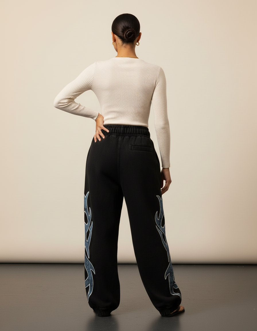 Pantalon Baggy Noir Délavé Tribal Ample Streetwear - Molleton - vue 2
