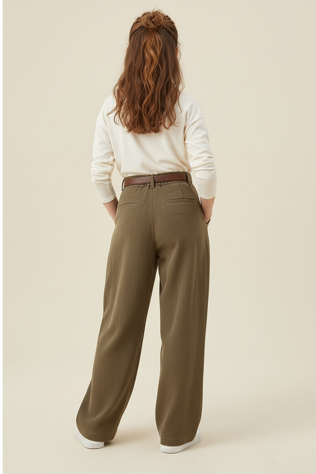 Pantalon Baggy Vert Kaki Ample Plissé Fille Décontracté - Gabardine - vue 2