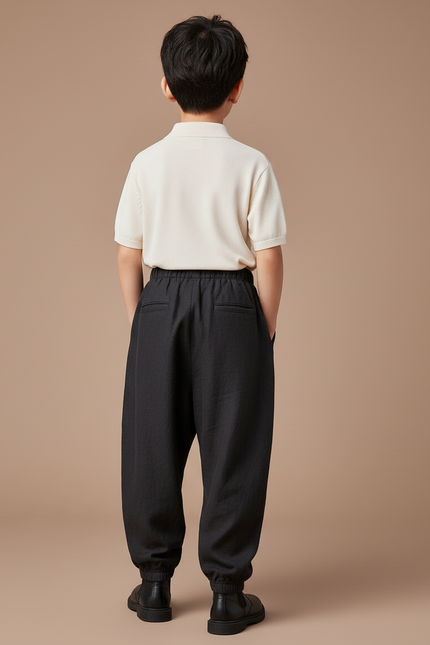 Pantalon Baggy Noir Lin Ample Plissé Garçon - vue 2