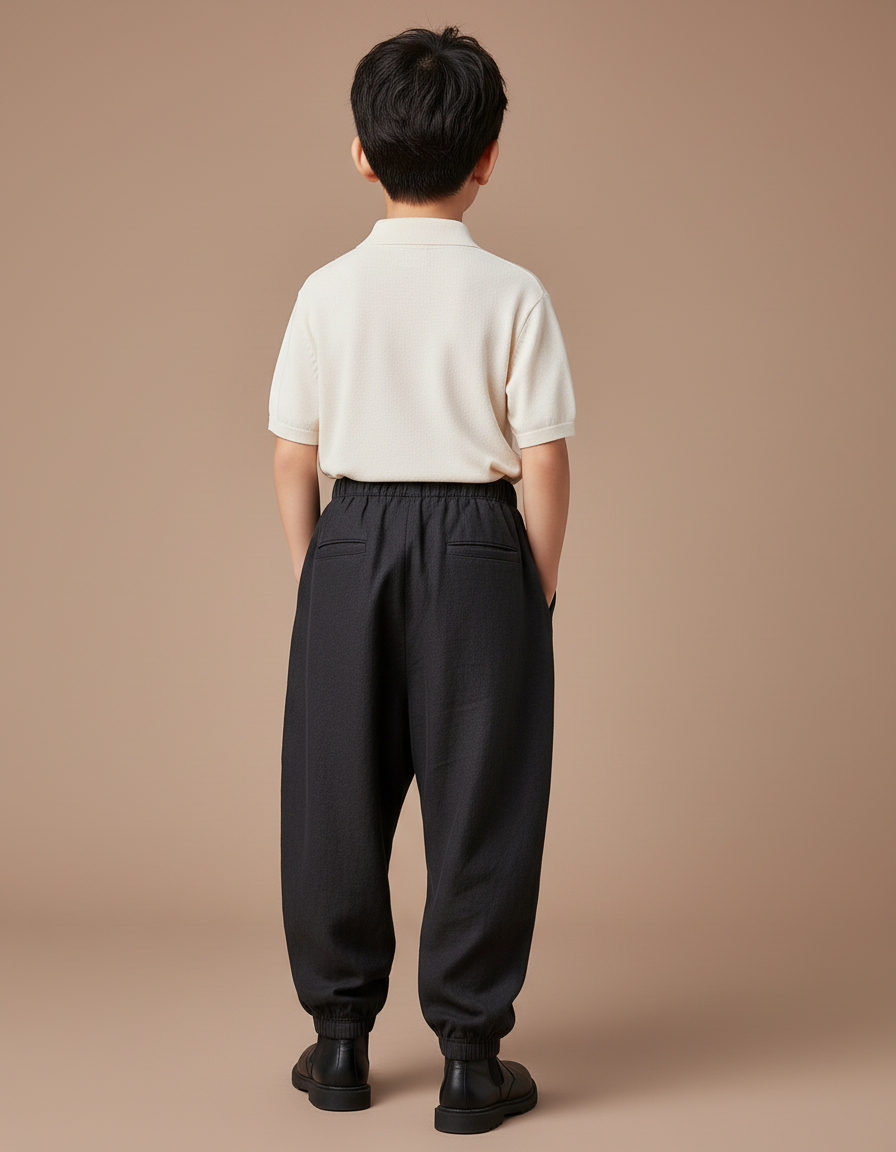 Pantalon Baggy Noir Lin Ample Plissé Garçon - vue 2