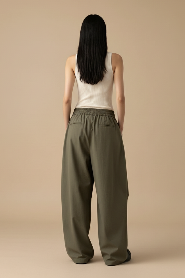 Pantalon Baggy Vert Kaki Ample Fluide Décontracté - Gabardine - vue 2
