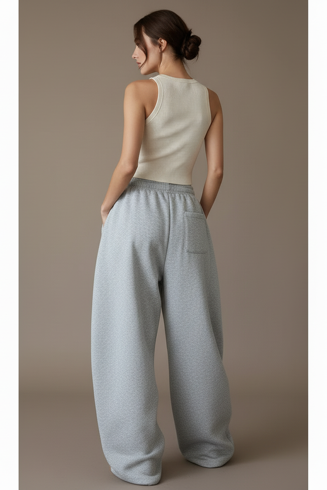 Pantalon Baggy Gris Ample Coton Imprimé Décontracté - Molleton - vue 2