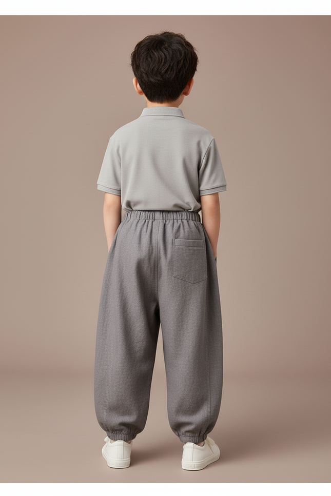 Pantalon Baggy Coton Gris Ample Enfant Élastique - Lin - vue 2