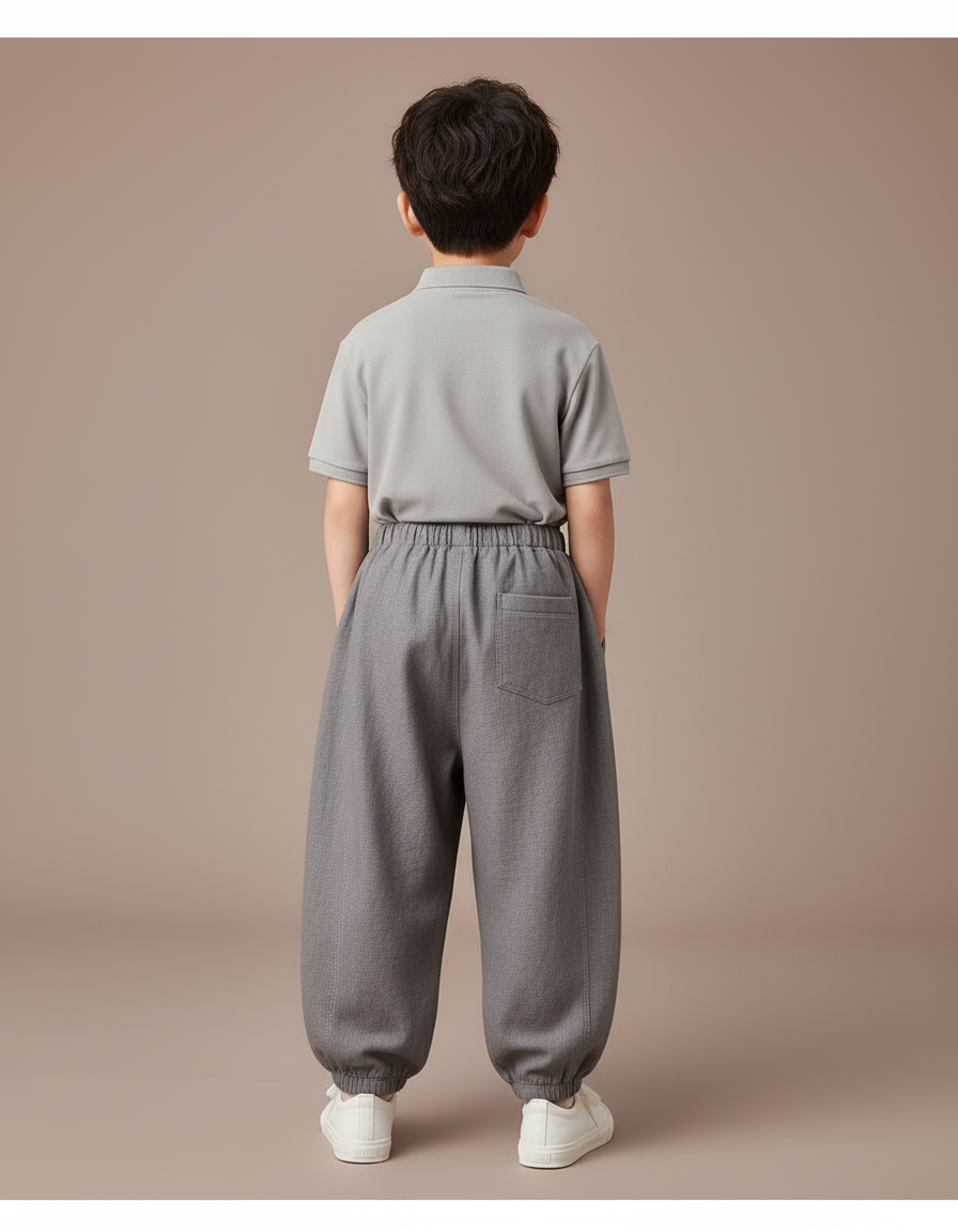 Pantalon Baggy Coton Gris Ample Enfant Élastique - Lin - vue 2