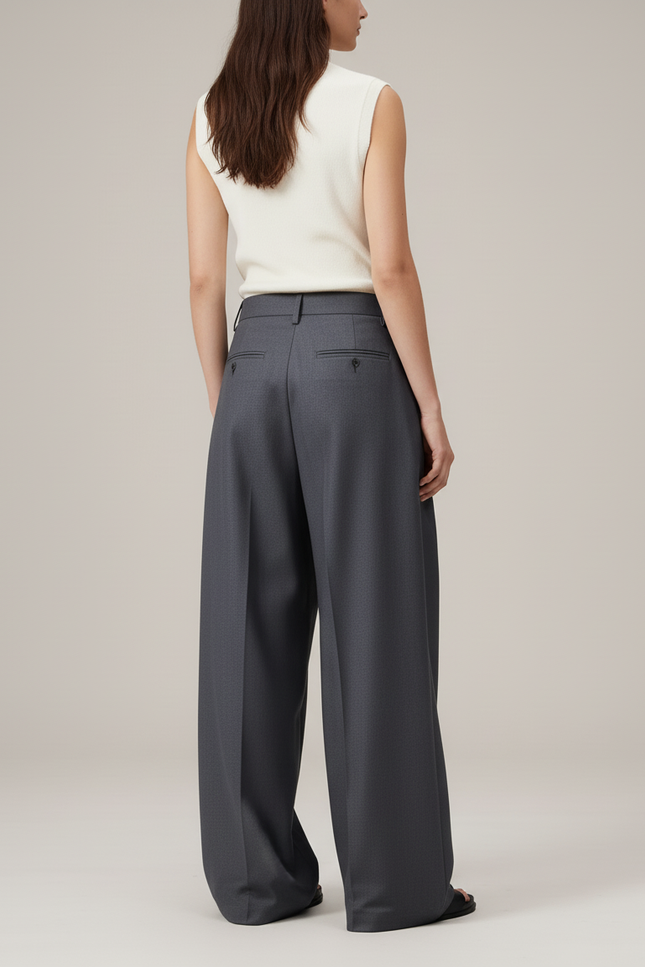 Pantalon Baggy Gris Plissé Fluide Décontracté Élégant - Gabardine - vue 2