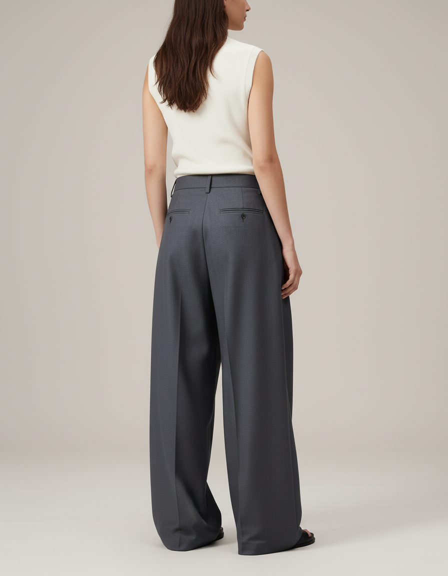 Pantalon Baggy Gris Plissé Fluide Décontracté Élégant - Gabardine - vue 2