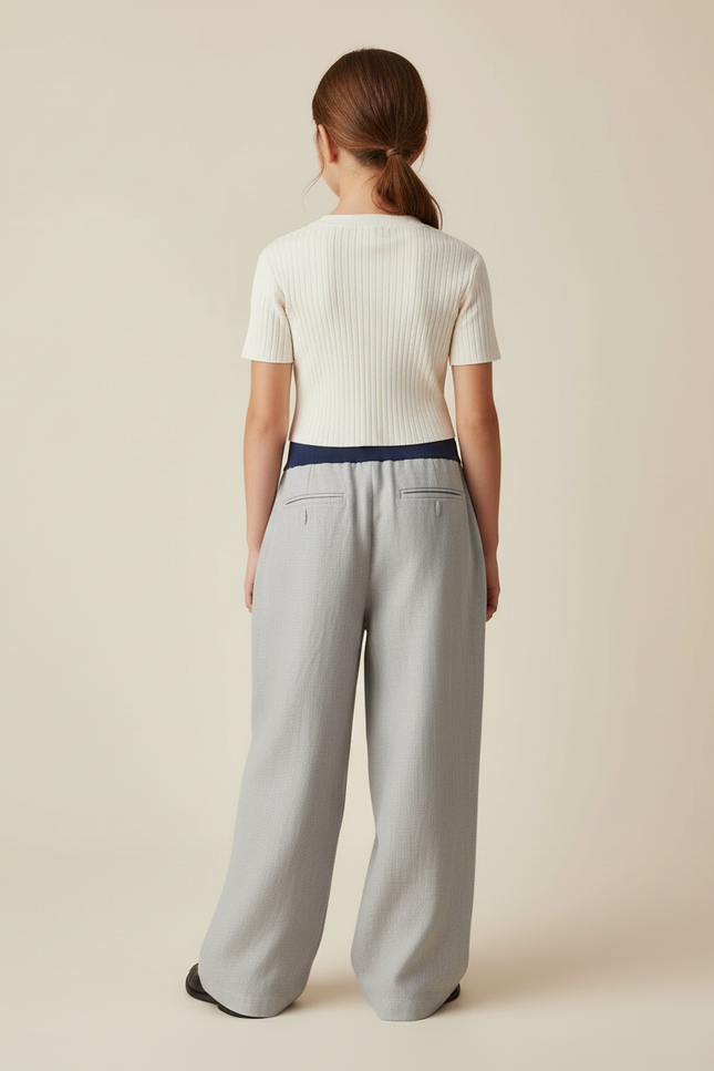 Pantalon Baggy Gris Clair Ample Plissé Décontracté - Lin - vue 2