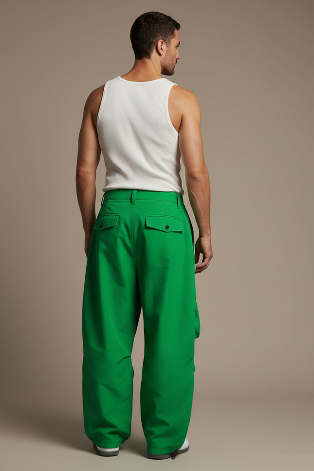 Pantalon Baggy Vert Cargo Ample Décontracté Homme - Toile - vue 2