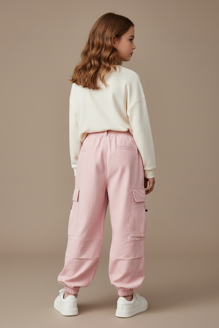 Pantalon Baggy Rose Cargo Ample Coton Enfants - vue 2