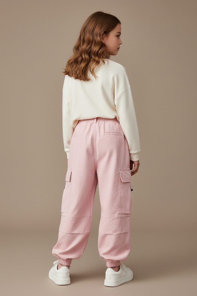 Pantalon Baggy Rose Cargo Ample Coton Enfants - vue 2